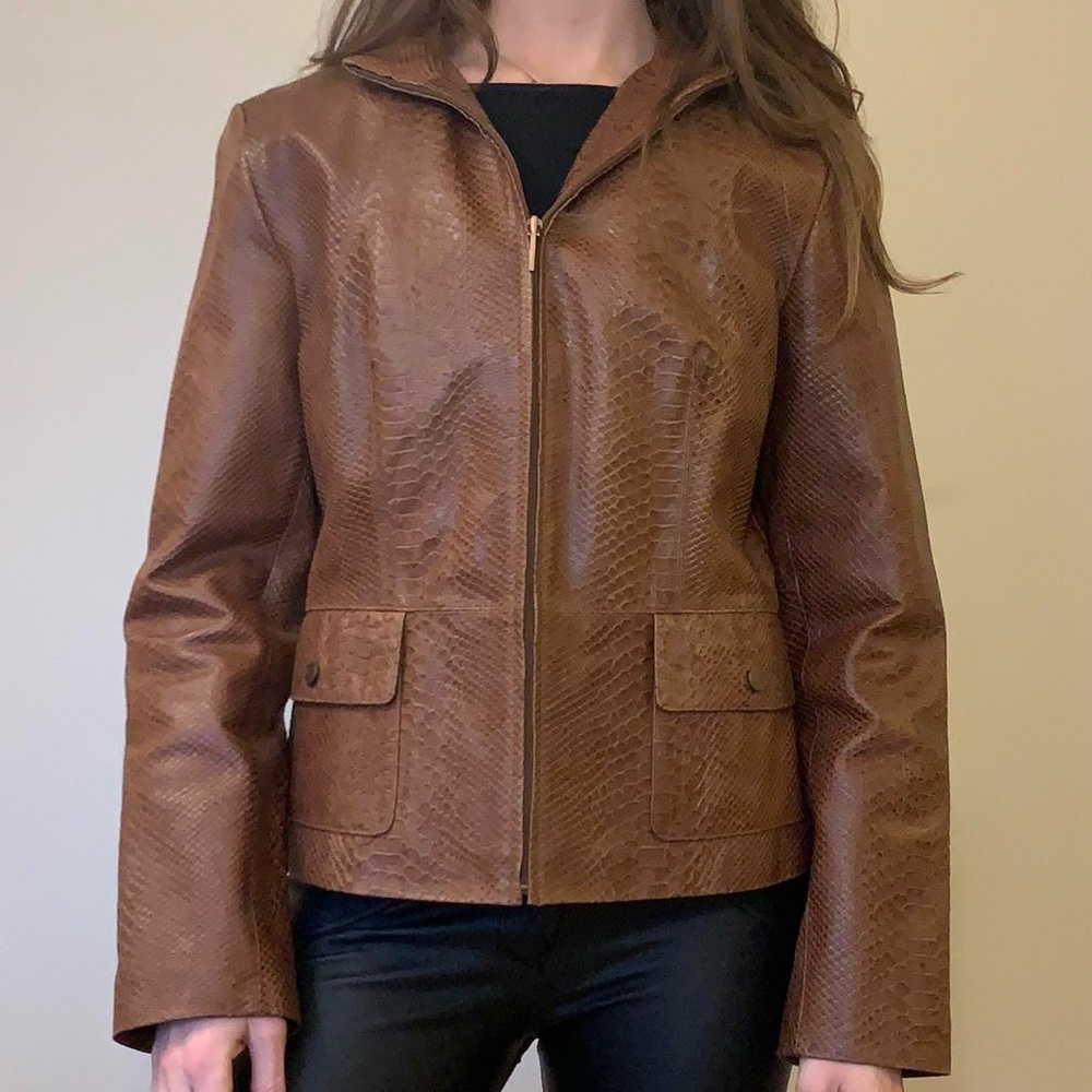 Leather Crocodile Print Jacket